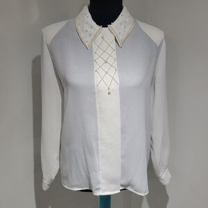 Braemar Petites Women's Vintage Pearl Beaded Blouse 10 White Old Money Fairycore